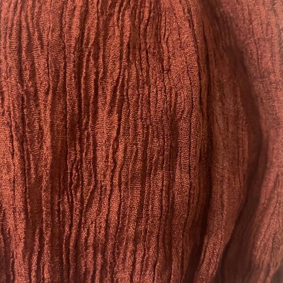 Savannah Morrow XS Kamala Crop Top Crinkled Silk Blend Deep V Neck Paprika Brown - Picture 5 of 8